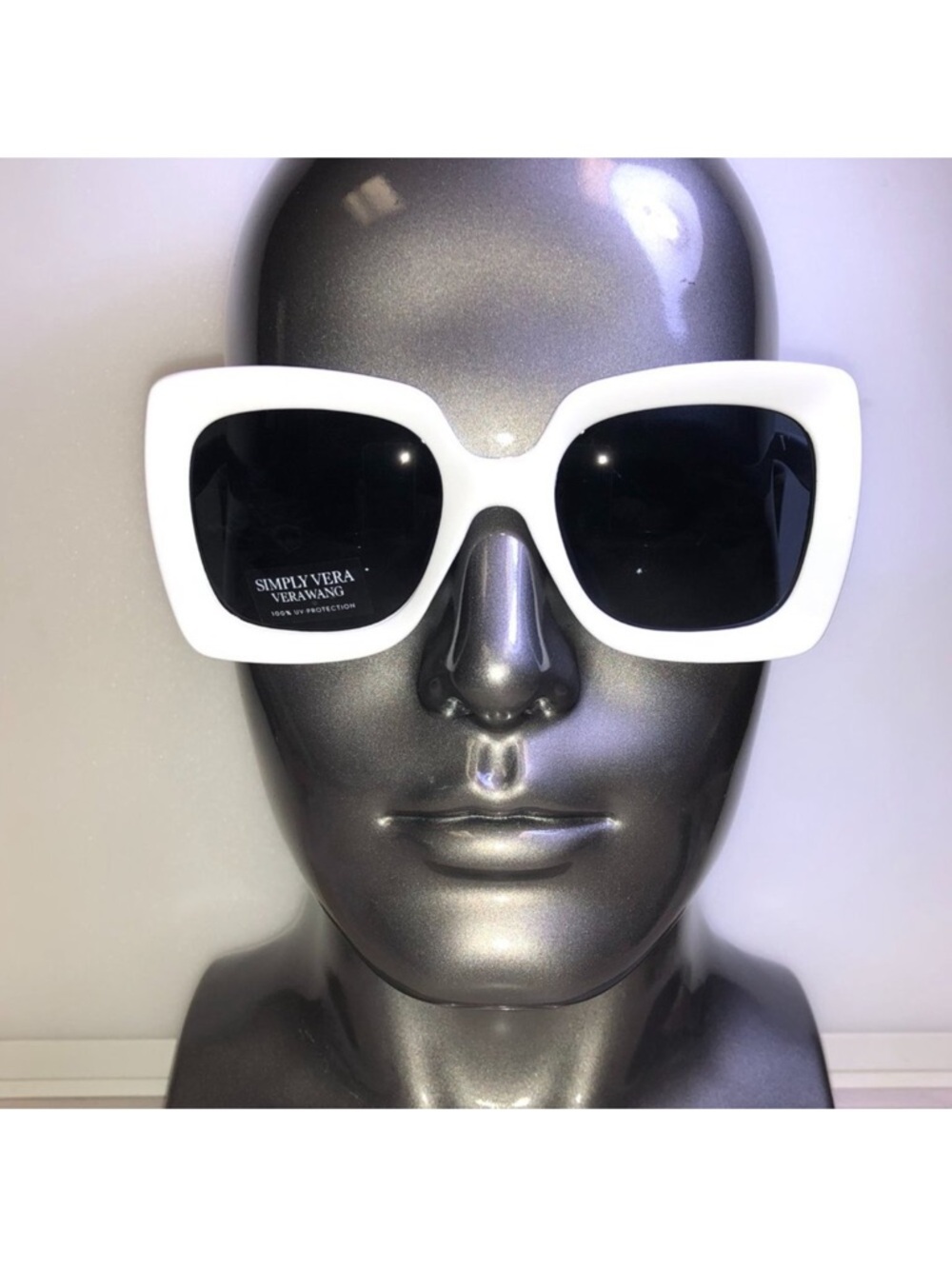Vera Wang White Oversized Square Sunglasses with Black Lenses